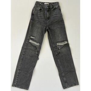PacSun 90's Boyfriend Black Denim Junior Distressed Wide Leg Jean Size 25